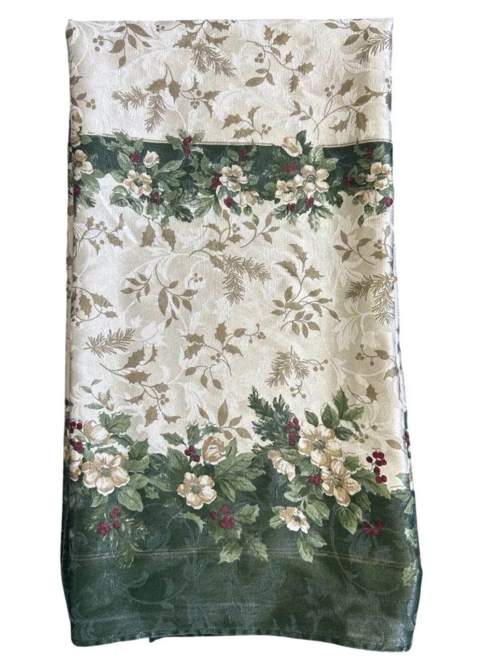 Vtg Christmas Magnolia Holly Tablecloth Rectangular 58